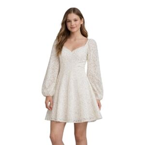 City Vibe Floral Lace A-Line Dress Ivory with Black Dots Juniors Size 3 NWT